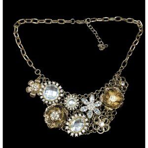 Vintage Fairycore Glam Gemmed Floral Statement Neckalce